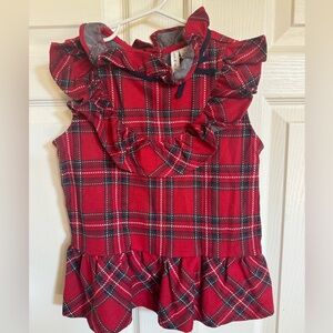 Janie and Jack Tartan Plaid Peplum Red Top Size 8
